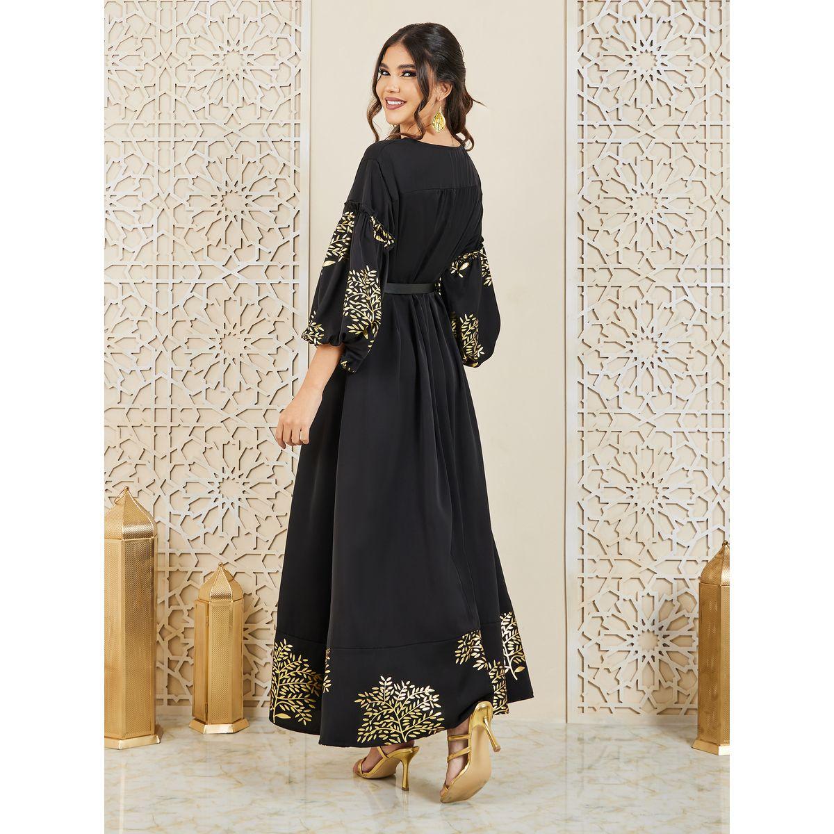 Styli Foil Print Balloon Sleeves Jalabiya-women-arabicclothing-jalabiyas-image-5
