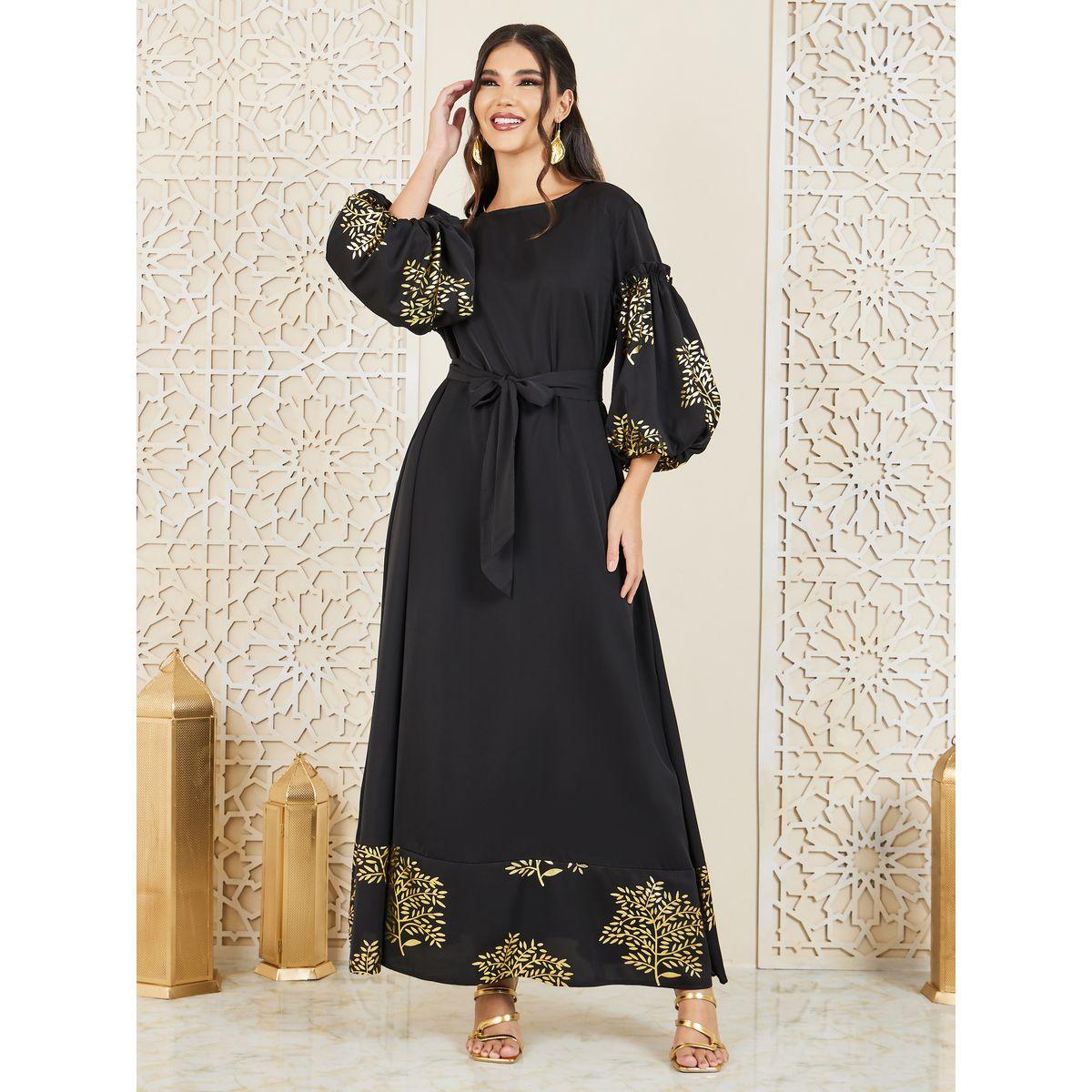 جلابية بطبعة فويل واكمام بالون-women-arabicclothing-jalabiyas-image-6