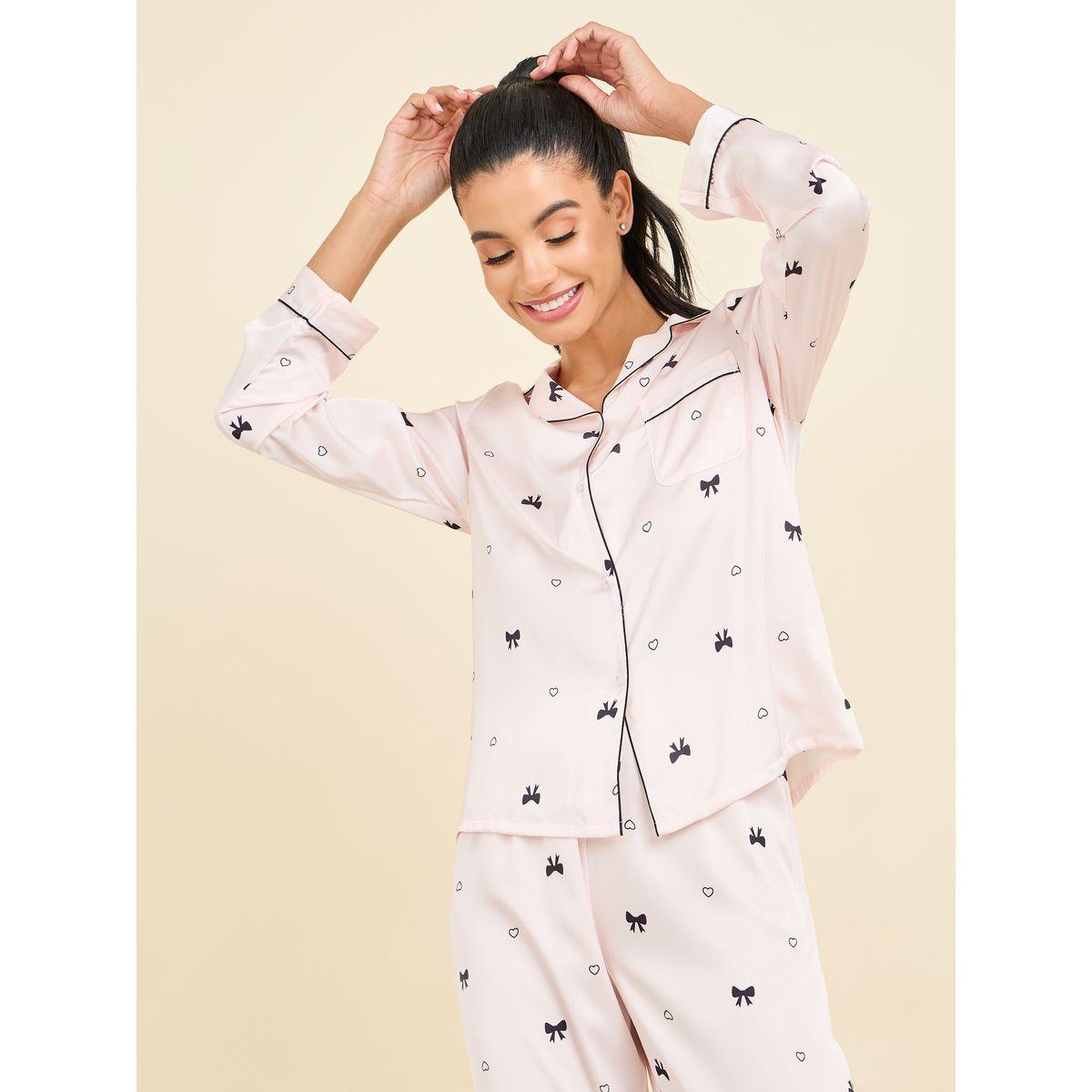 طقم بيجاما من بنطال وبلوزة ساتان مطبعة بالكامل-women-clothing-nightwear-pyjamas-longsets-image-2