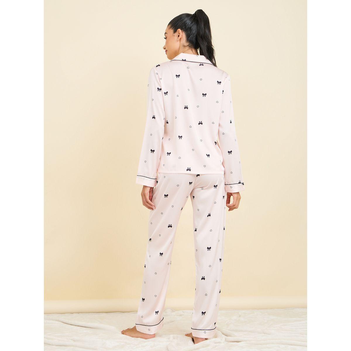 طقم بيجاما من بنطال وبلوزة ساتان مطبعة بالكامل-women-clothing-nightwear-pyjamas-longsets-image-5