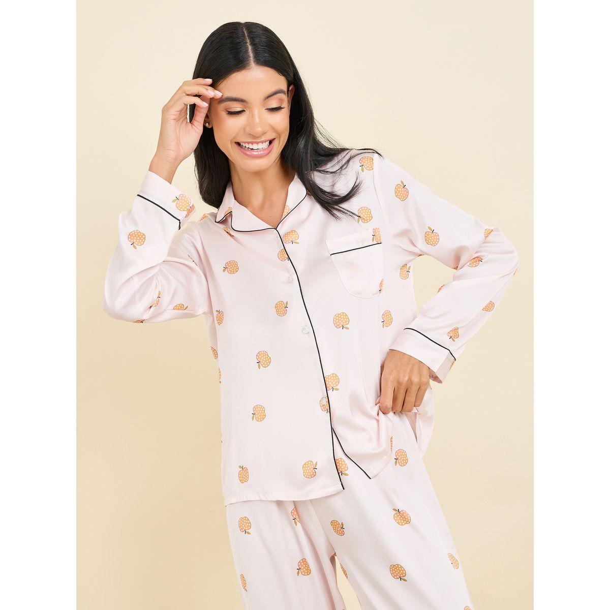 طقم بيجاما من بنطال وبلوزة ساتان مطبعة بالكامل-women-clothing-nightwear-pyjamas-longsets-image-3