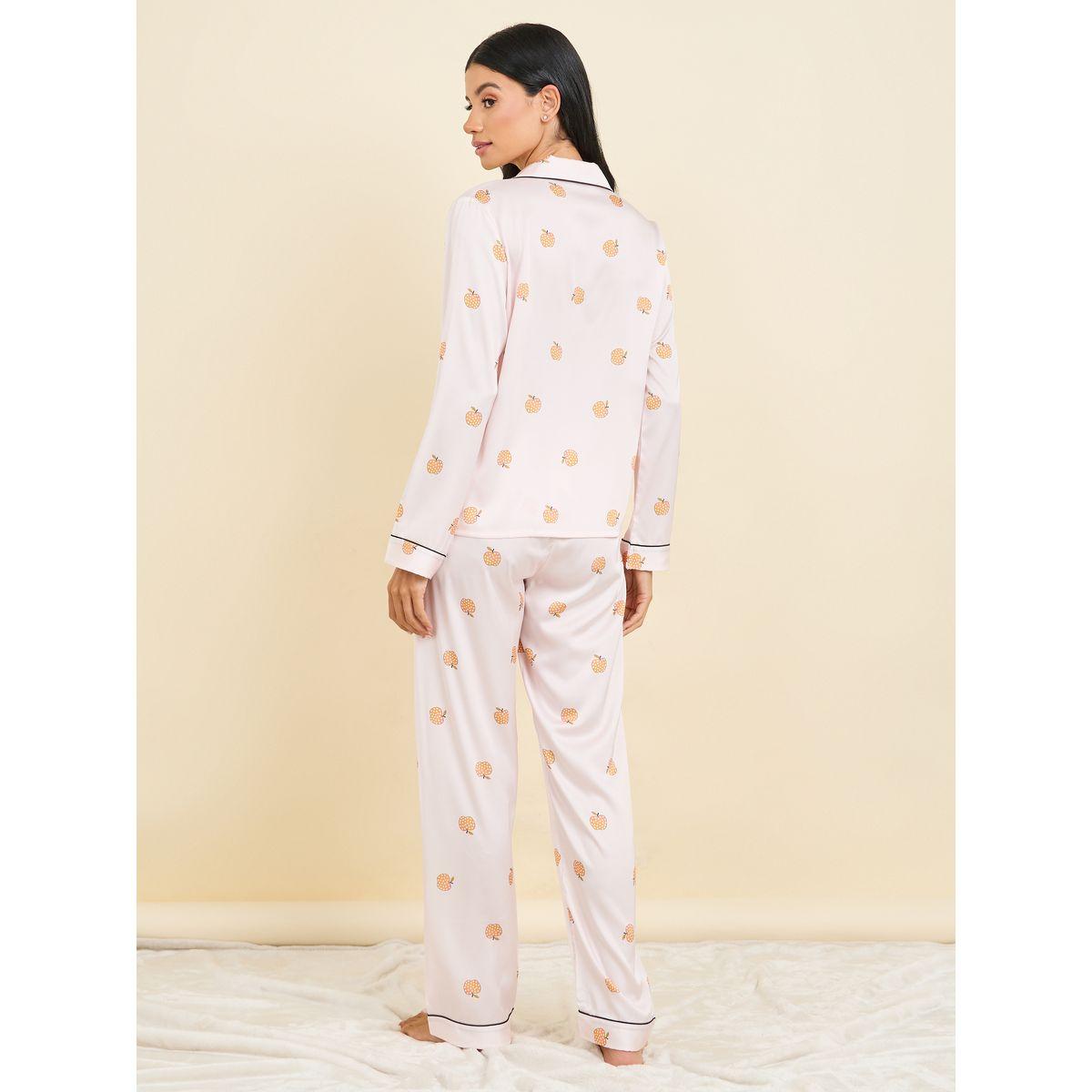 طقم بيجاما من بنطال وبلوزة ساتان مطبعة بالكامل-women-clothing-nightwear-pyjamas-longsets-image-6