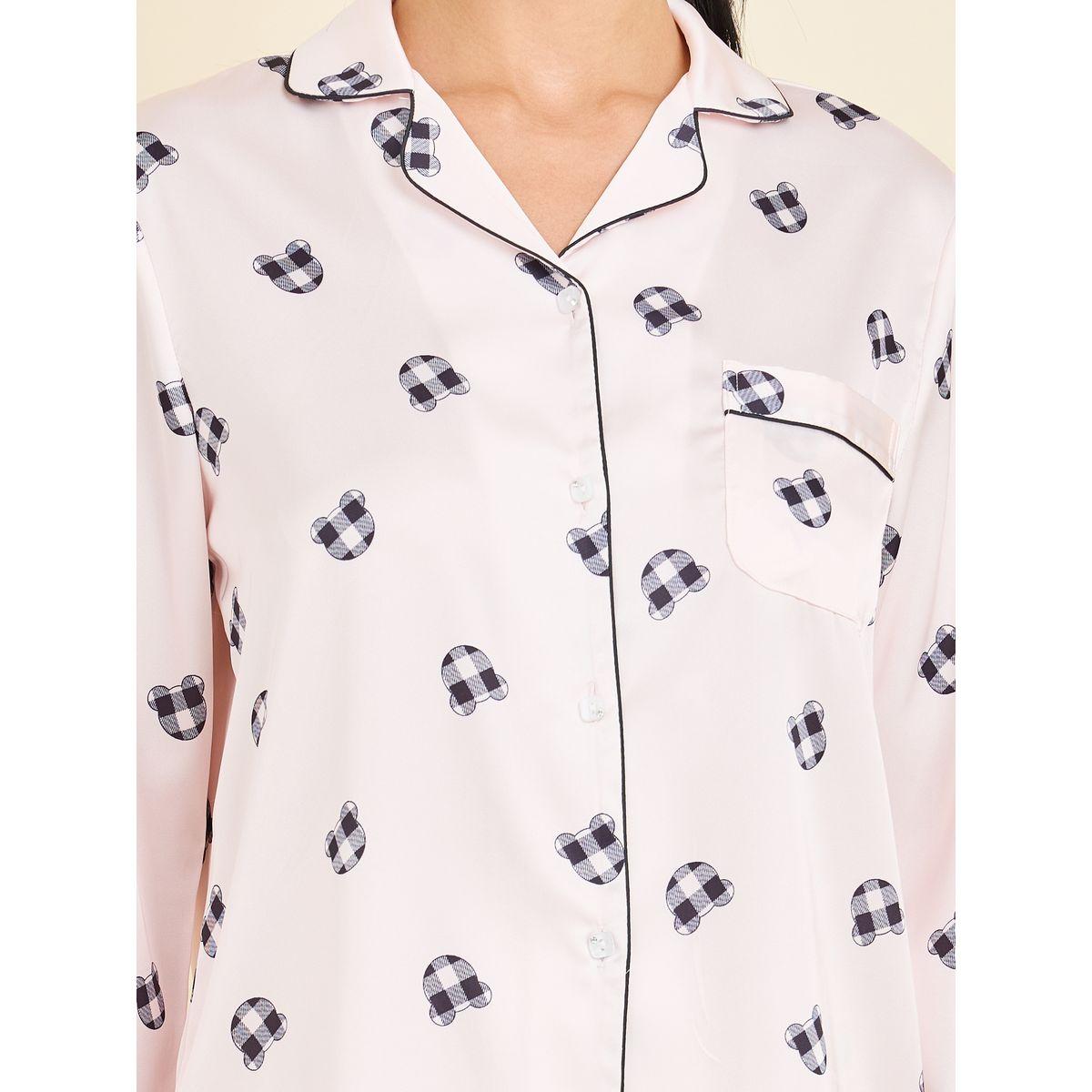 Styli Unwind All Over Bear Print Piped Shirt & Pyjama Set-women-clothing-nightwear-pyjamas-longsets-image-4