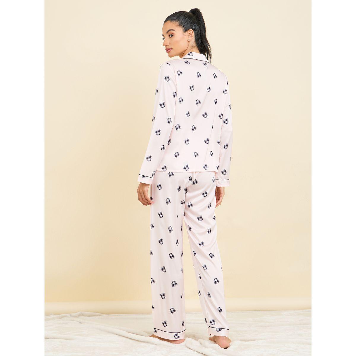 Styli Unwind All Over Bear Print Piped Shirt & Pyjama Set-women-clothing-nightwear-pyjamas-longsets-image-6