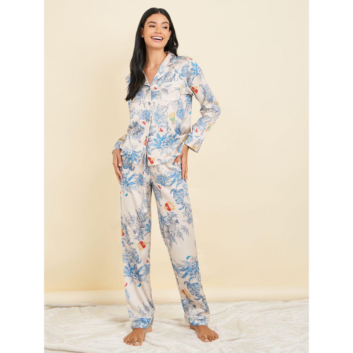 Styli Unwind Floral AOP Satin Piped Detail Shirt and Pyjama Set-women-clothing-nightwear-pyjamas-longsets-image-2