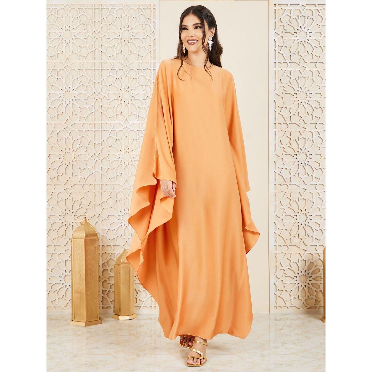 Styli Solid Round Neck Batwing Sleeves Jalabiya-women-arabicclothing-jalabiyas-image-1