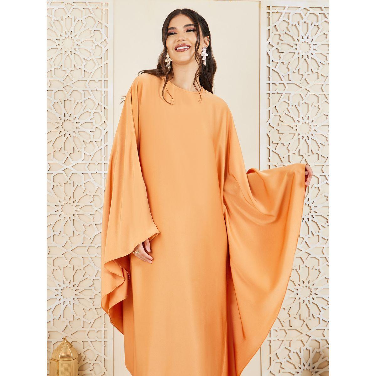Styli Solid Round Neck Batwing Sleeves Jalabiya-women-arabicclothing-jalabiyas-image-2