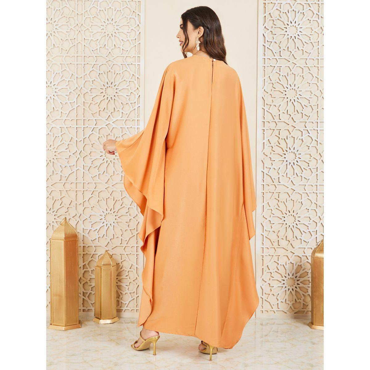 Styli Solid Round Neck Batwing Sleeves Jalabiya-women-arabicclothing-jalabiyas-image-4