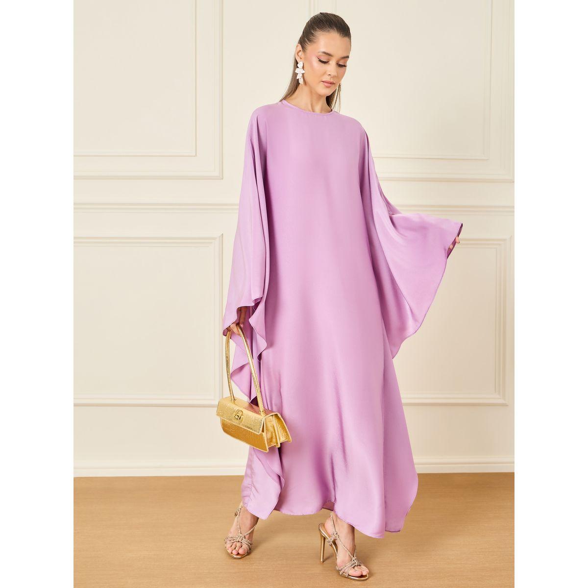 Styli Solid Round Neck Batwing Sleeves Jalabiya-women-arabicclothing-jalabiyas-image-1