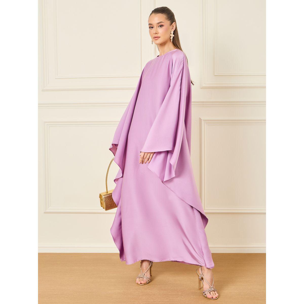 Styli Solid Round Neck Batwing Sleeves Jalabiya-women-arabicclothing-jalabiyas-image-2