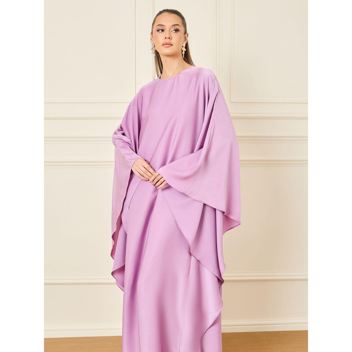 Styli Solid Round Neck Batwing Sleeves Jalabiya-women-arabicclothing-jalabiyas-image-3