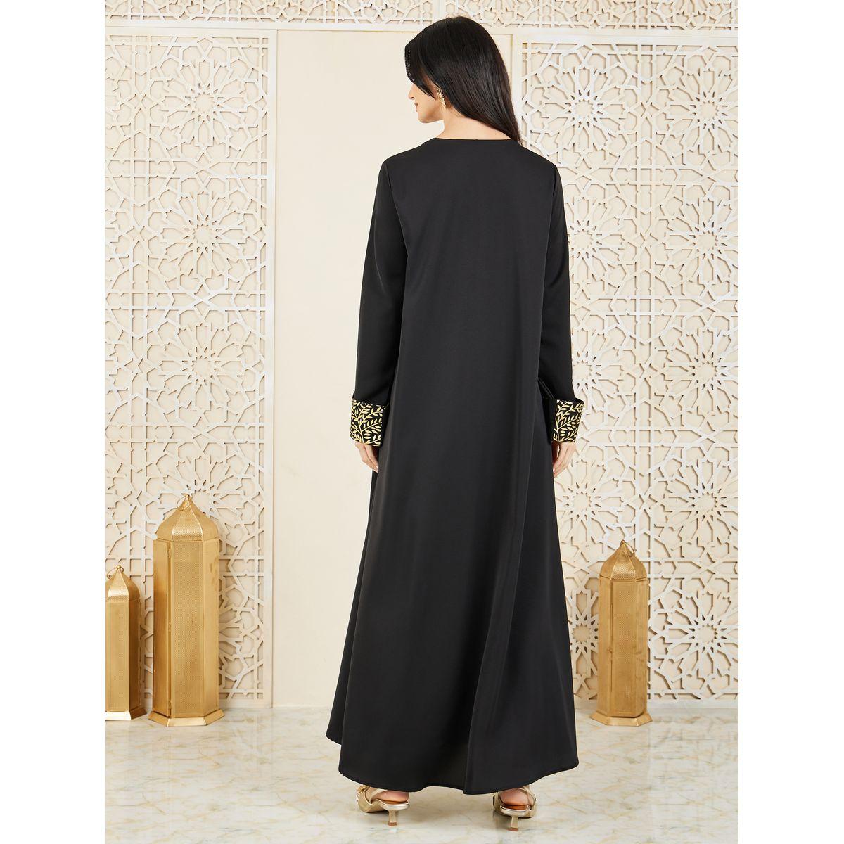 جلابية بطبعة داماسك بالفويل مع شراشيب-women-arabicclothing-jalabiyas-image-4