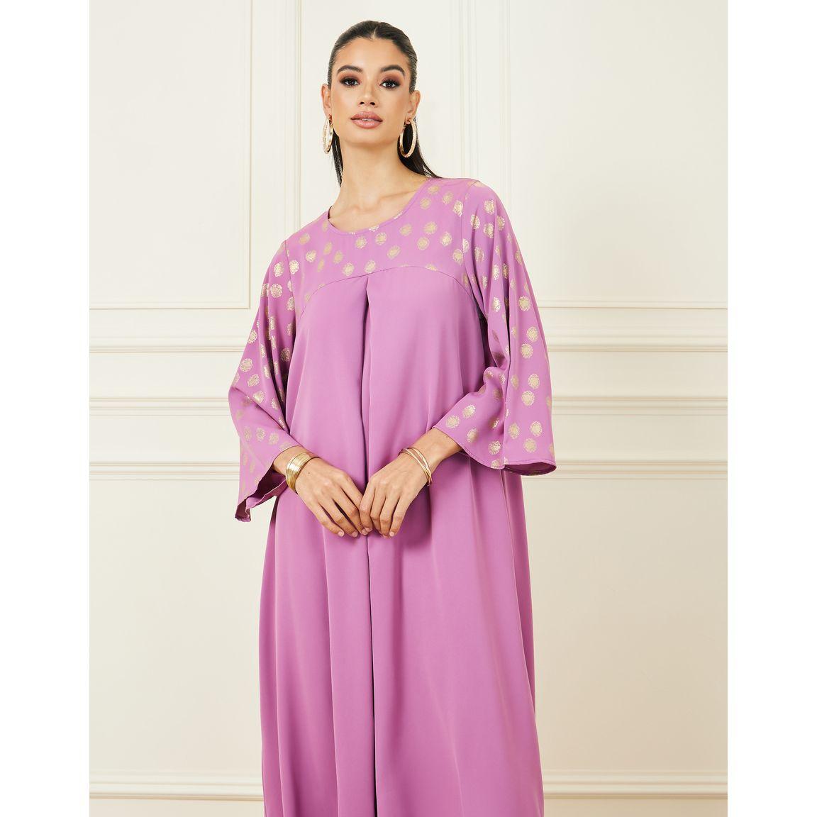 Styli Foil Print Lace Trim Hem Jalabiya-women-arabicclothing-jalabiyas-image-3