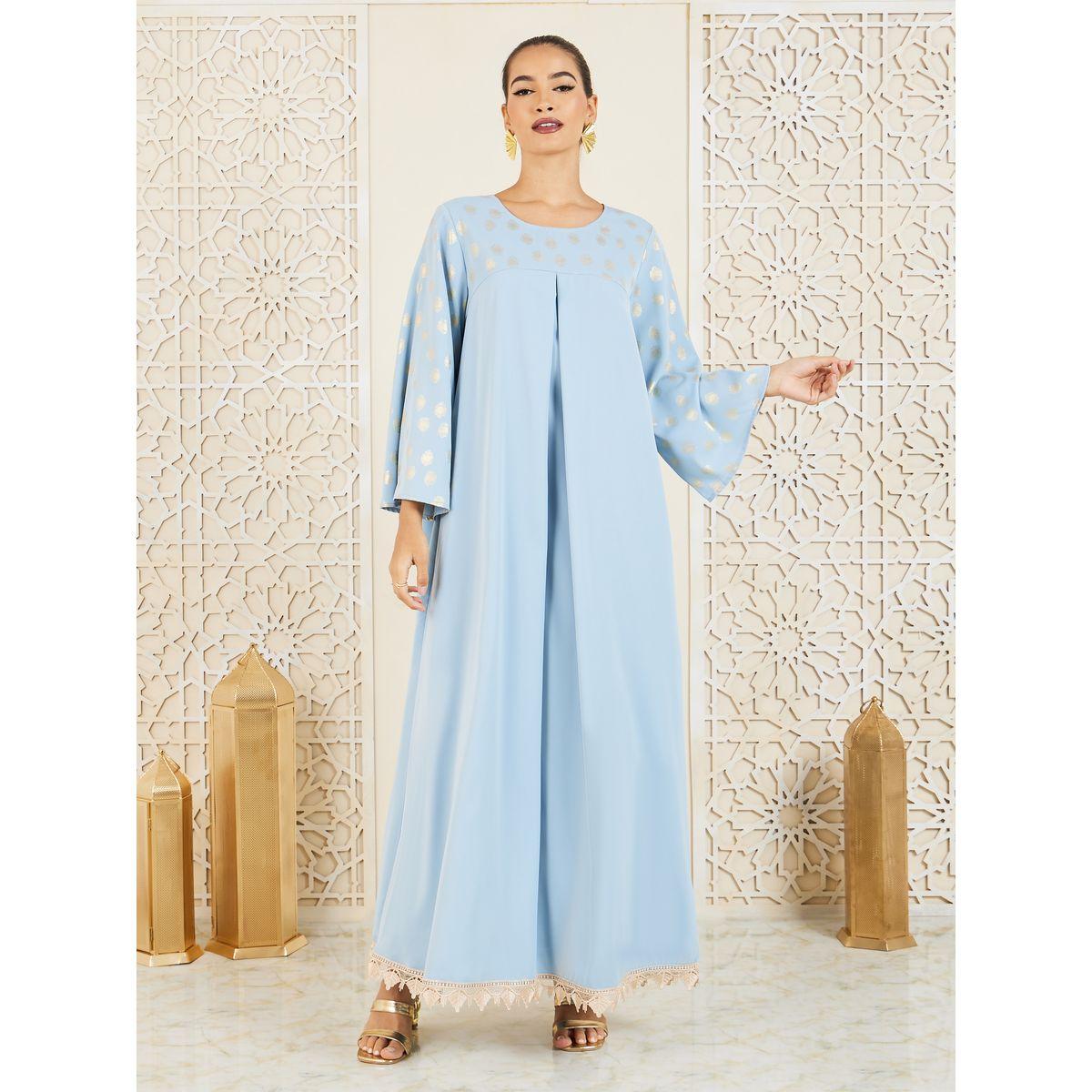 جلابية بطبعة فويل وتفاصيل دانتيل-women-arabicclothing-jalabiyas-image-1