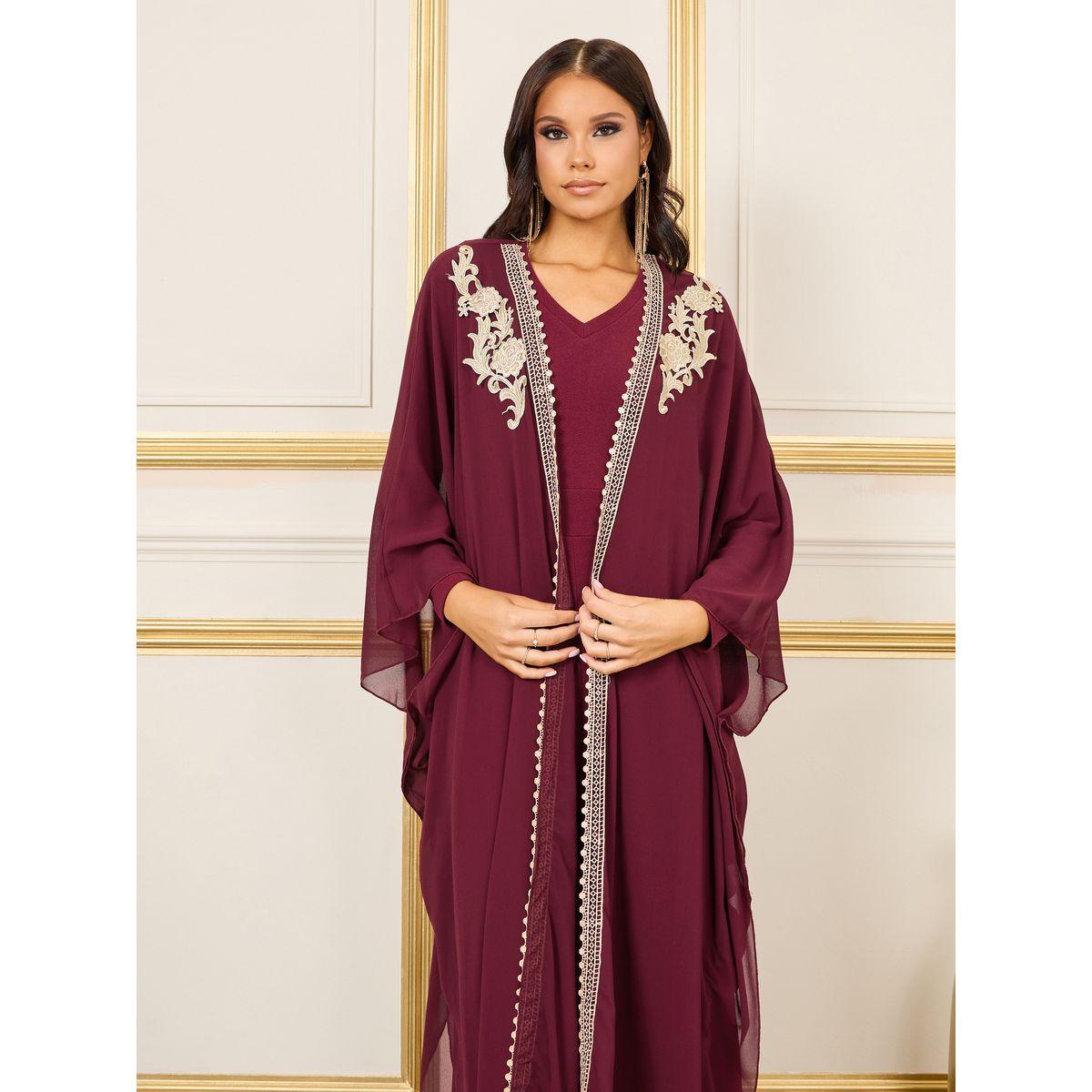 Styli Embroidered Patch Pearl Lace Trim Abaya and Jumpsuit Set-women-clothing-coordsets-image-3