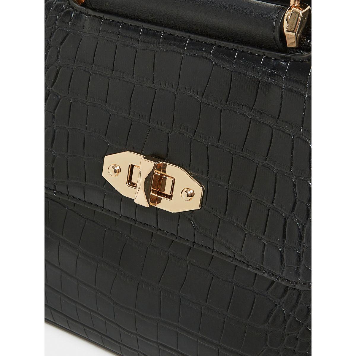 Styli Croc Textured Handbag with Turn Lock Closure-women-bagsandwallets-handbags-image-2