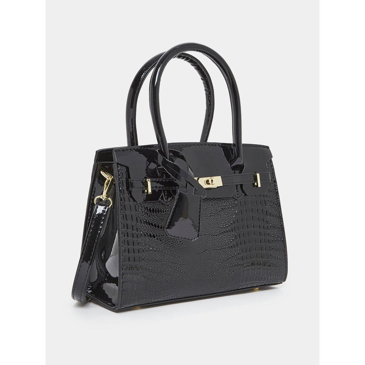 Styli Croc Textured Handbag with Turn Lock Closure-women-bagsandwallets-handbags-image-1