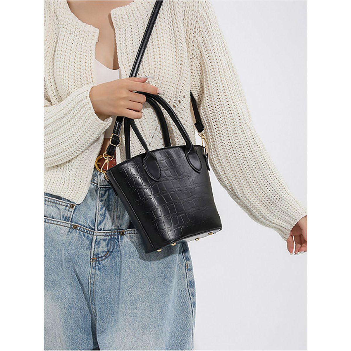 Styli Textured Handbag with Detachable Strap-women-bagsandwallets-handbags-image-2