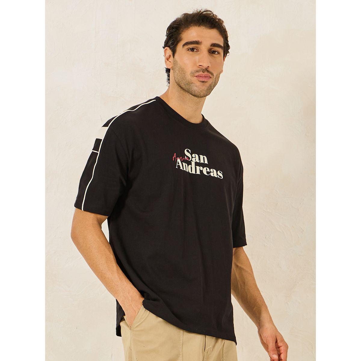 Styli Compact Jersey Piping Shoulder Detail Oversized T-Shirt with Chest Print-men-clothing-tshirtsandpolos-tshirts-image-1
