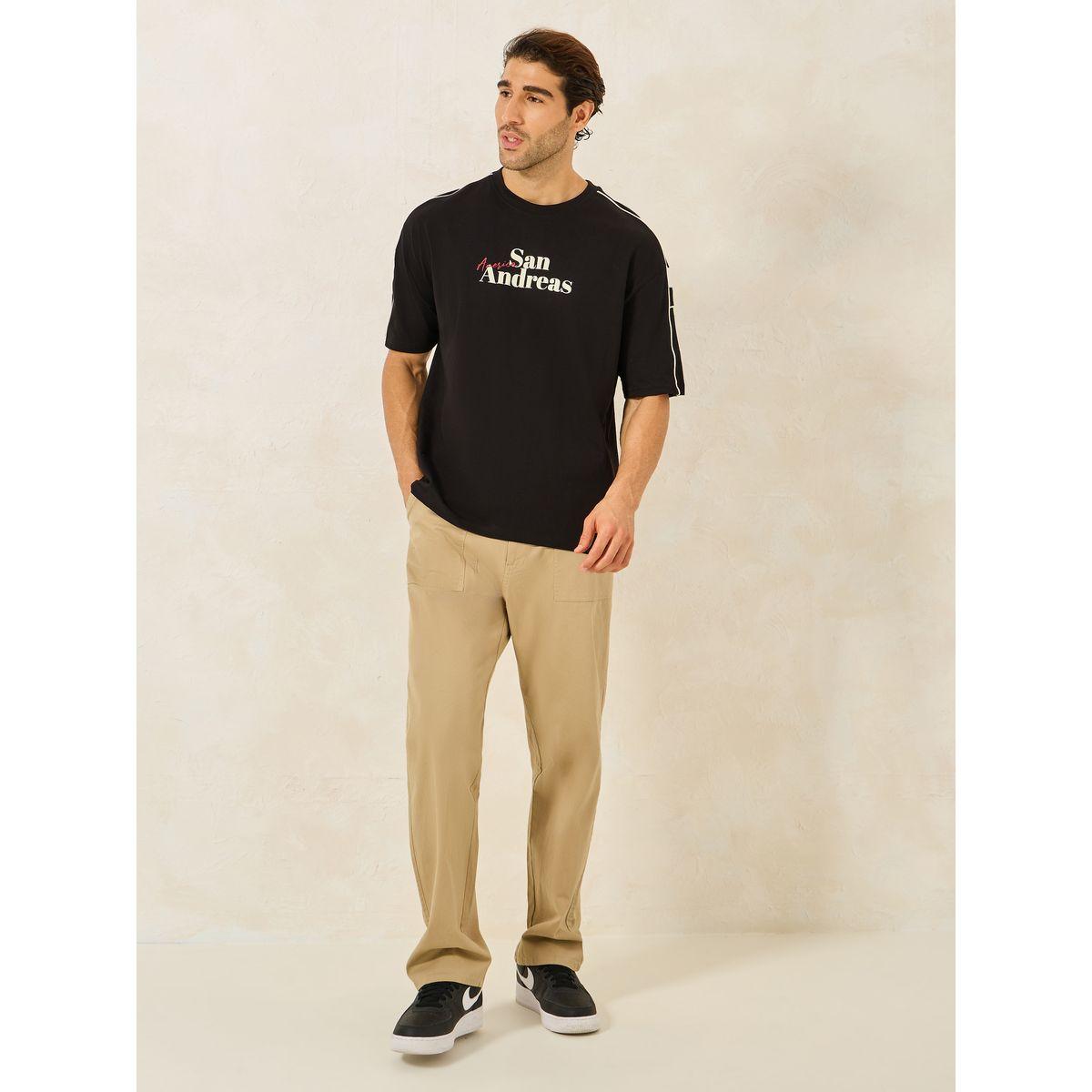 Styli Compact Jersey Piping Shoulder Detail Oversized T-Shirt with Chest Print-men-clothing-tshirtsandpolos-tshirts-image-2