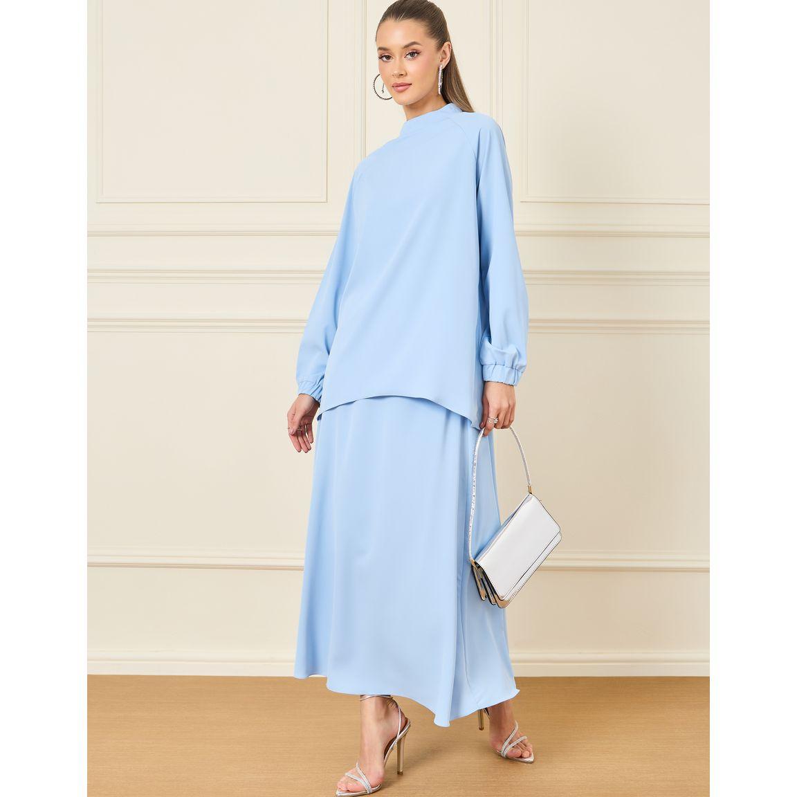 Styli Solid High Neck Longline Top & Maxi Skirt with Pocket Co-Ord-women-clothing-coordsets-image-2