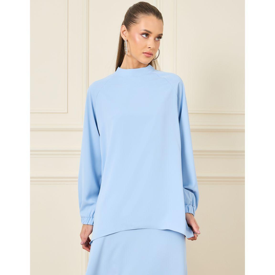 Styli Solid High Neck Longline Top & Maxi Skirt with Pocket Co-Ord-women-clothing-coordsets-image-3