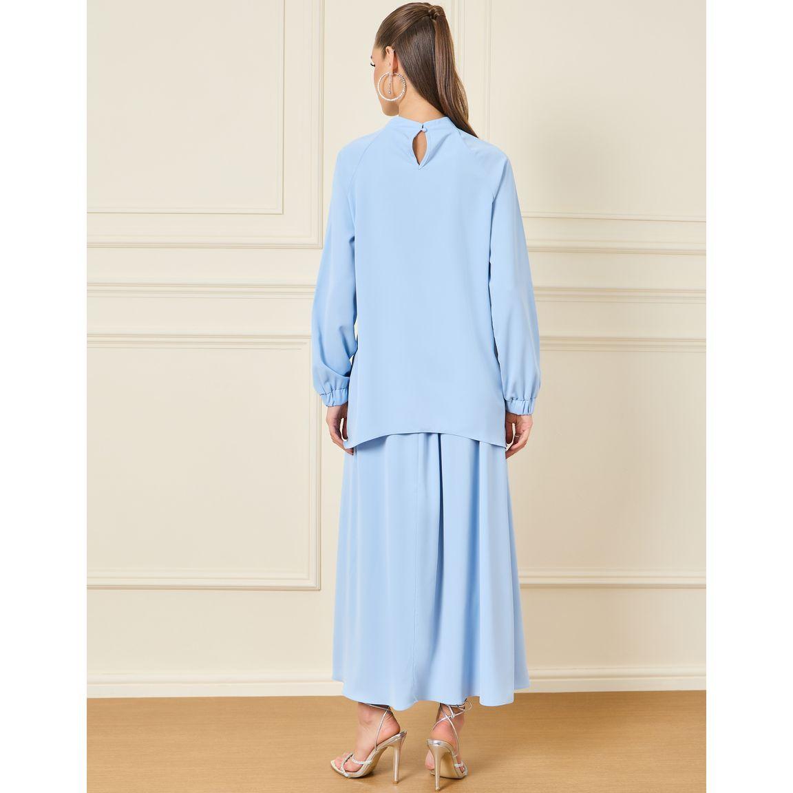 طقم منسق - بلوزة بياقة عالية مع تنورة طويلة وجيوب-women-clothing-coordsets-image-5