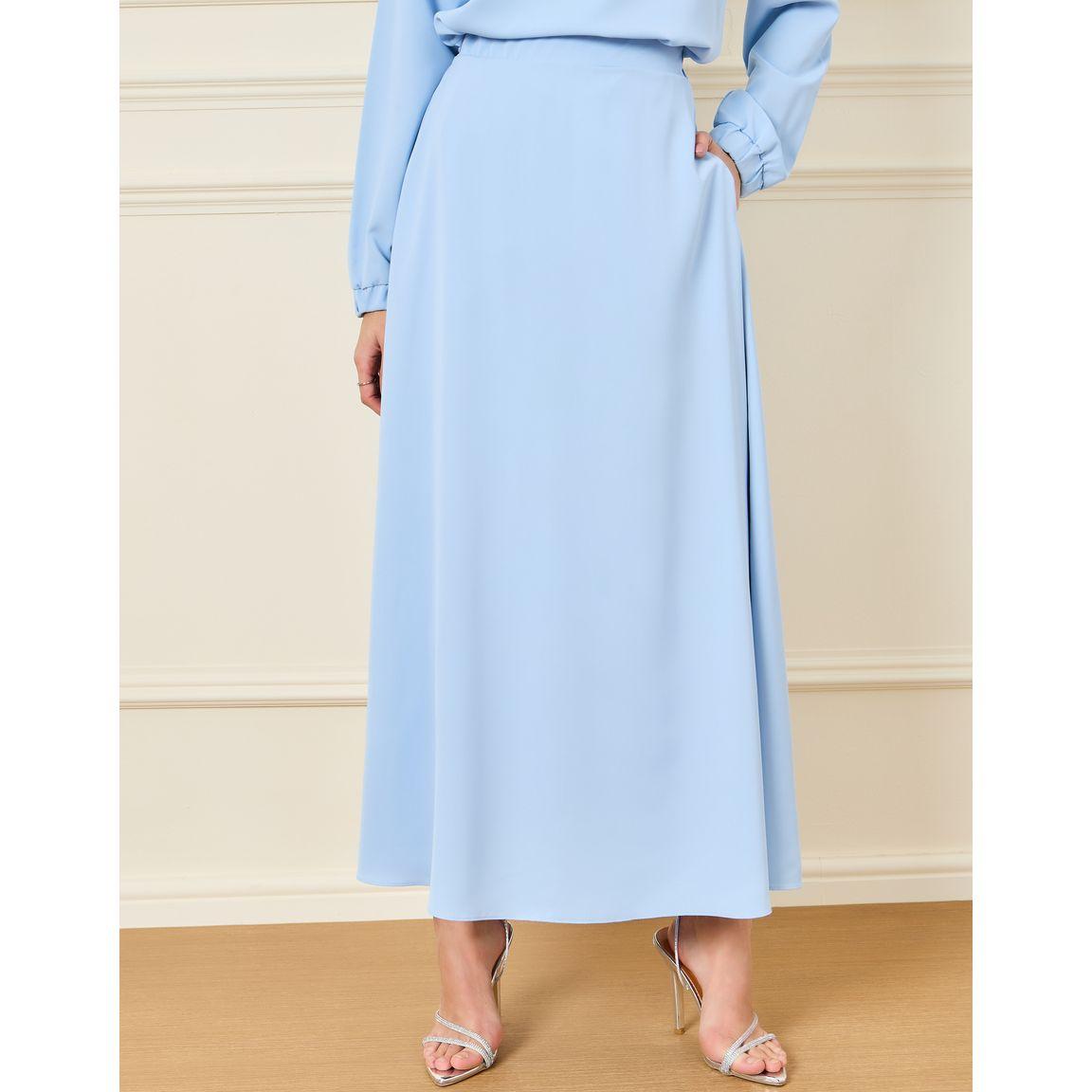 طقم منسق - بلوزة بياقة عالية مع تنورة طويلة وجيوب-women-clothing-coordsets-image-6