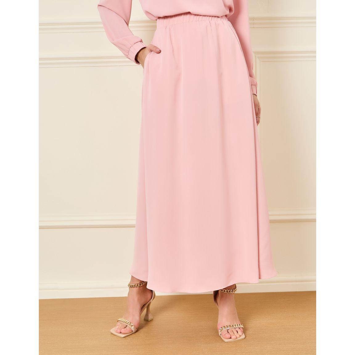 طقم منسق - بلوزة بياقة عالية مع تنورة طويلة وجيوب-women-clothing-coordsets-image-6