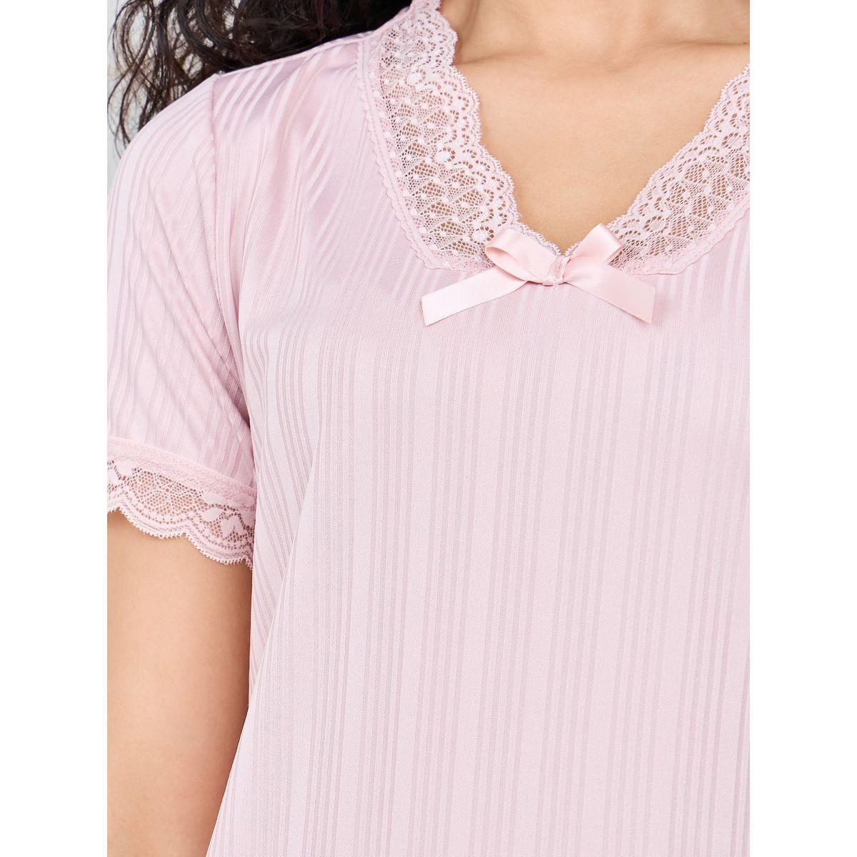 Styli Unwind V Neck Lace Trim Rib Nightdress-women-clothing-nightwear-nighties-image-3