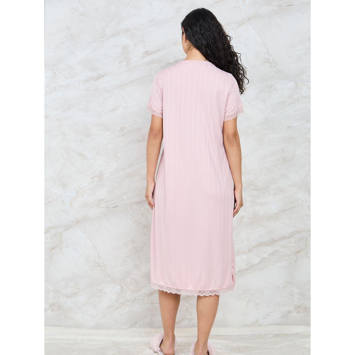 Styli Unwind V Neck Lace Trim Rib Nightdress-women-clothing-nightwear-nighties-image-4