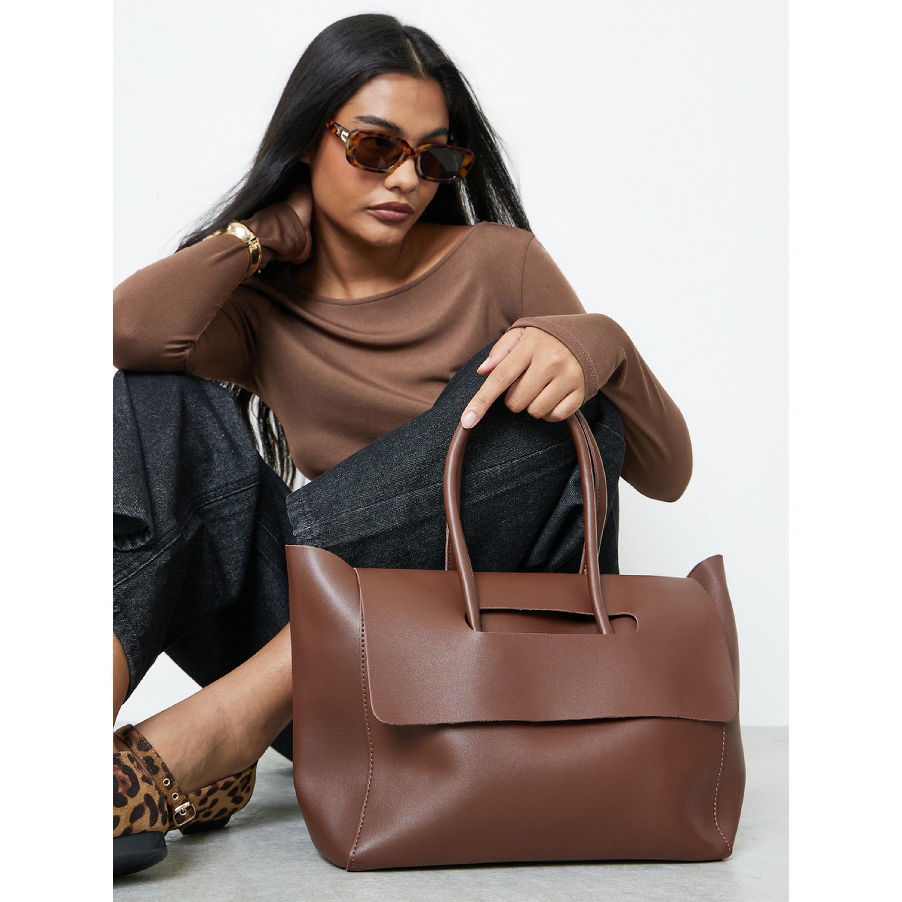 Styli Coffee Brown Cut Out Flap Design Shoulder Bag-women-bagsandwallets-handbags-image-2
