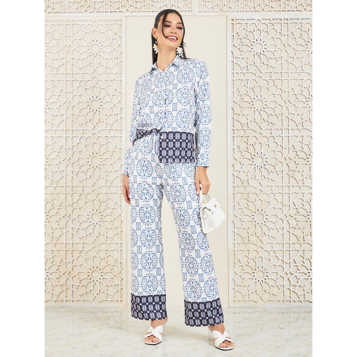 طقم منسق من بنطال وبلوزة مطبعة بالكامل-women-clothing-coordsets-image-1