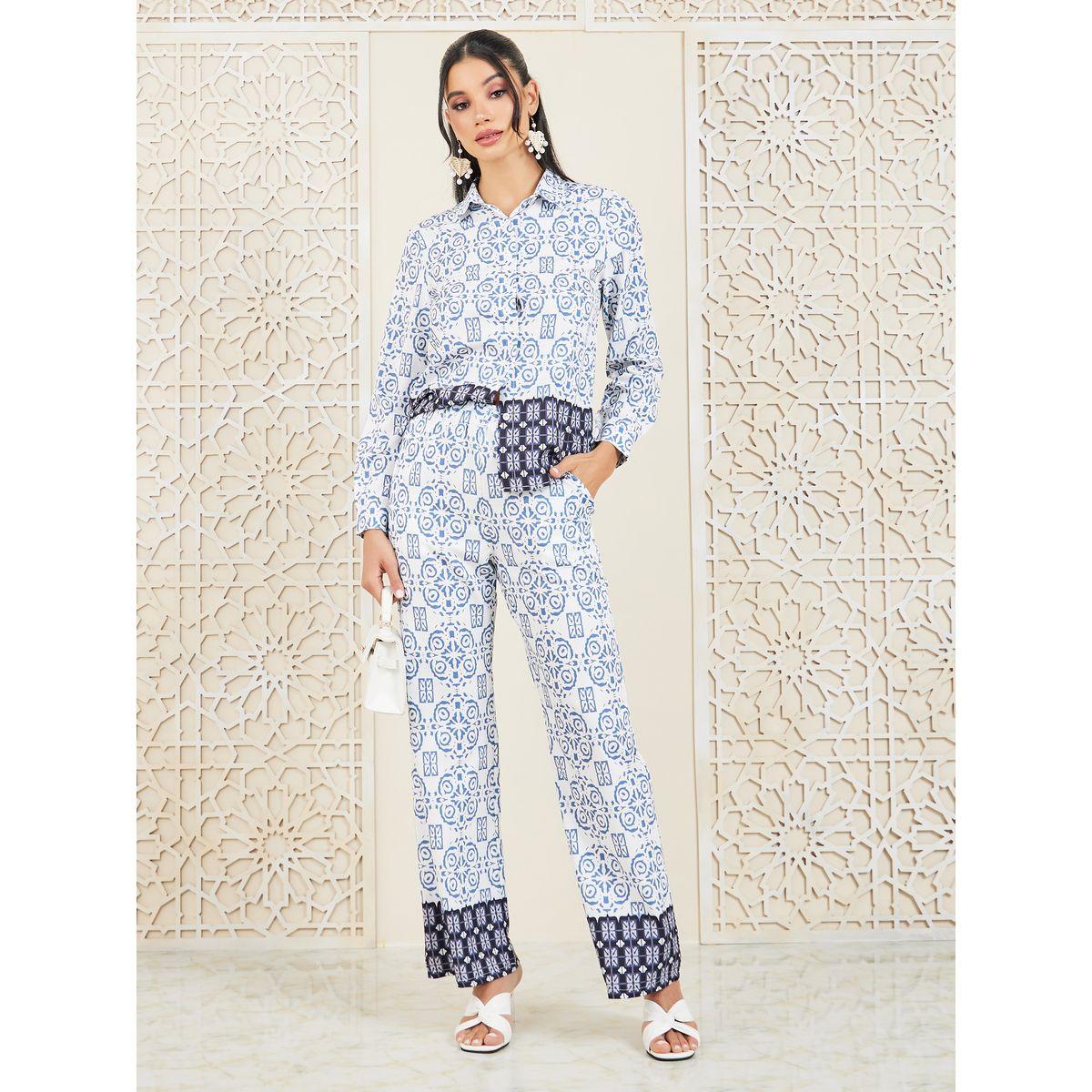 طقم منسق من بنطال وبلوزة مطبعة بالكامل-women-clothing-coordsets-image-3