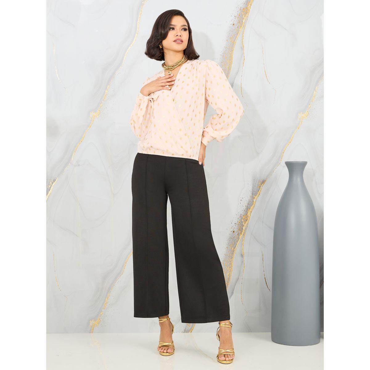 بلوزة بنمط لف وطبعة فويل-women-clothing-shirtsandblouses-blouses-image-2