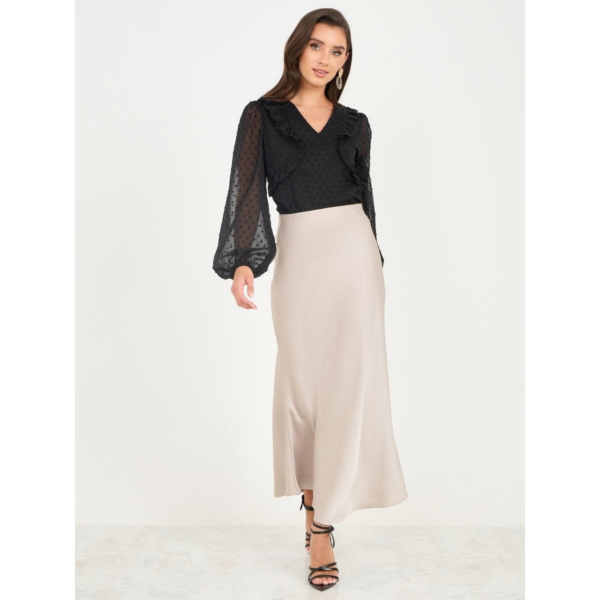 Styli Dobby Ruffle Detail V Neck Blouse-women-clothing-shirtsandblouses-blouses-image-3