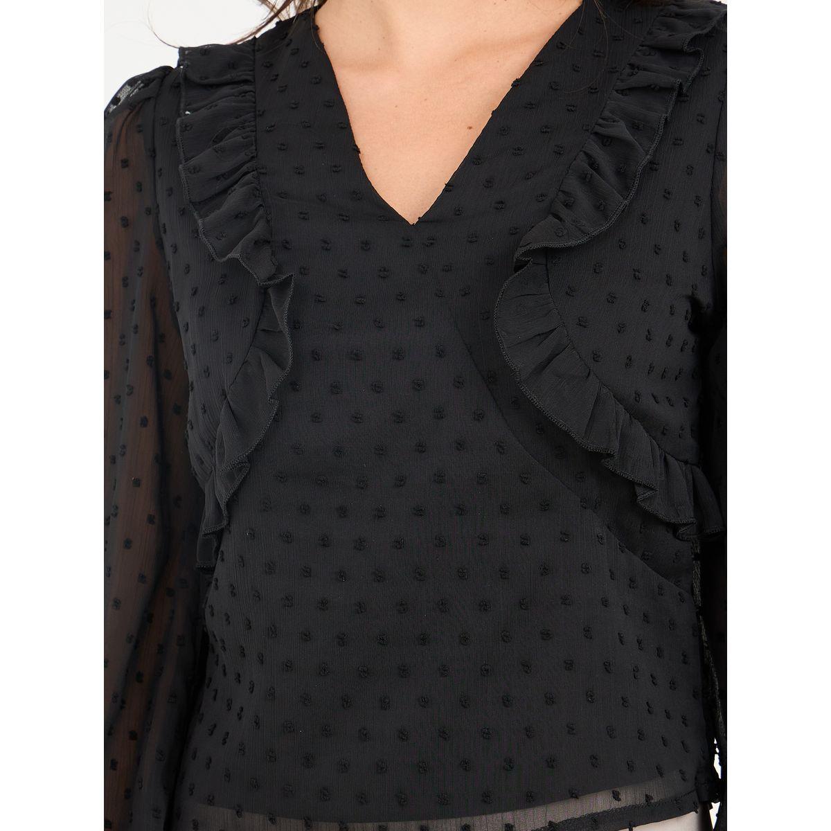 Styli Dobby Ruffle Detail V Neck Blouse-women-clothing-shirtsandblouses-blouses-image-4