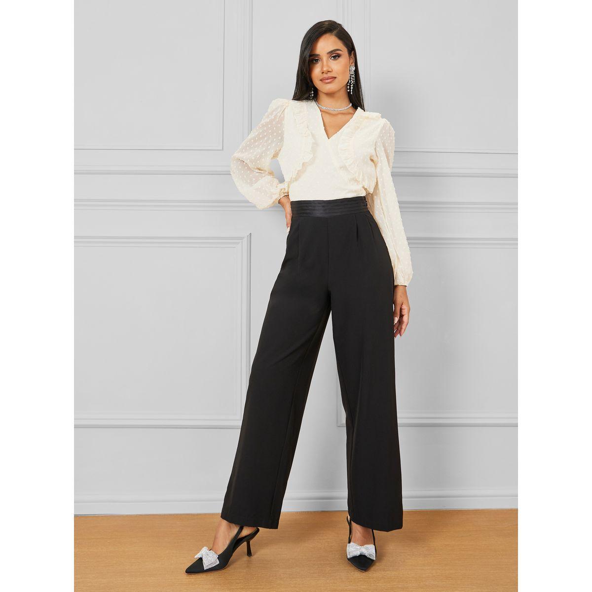 Styli Dobby Ruffle Detail V Neck Blouse-women-clothing-shirtsandblouses-blouses-image-3