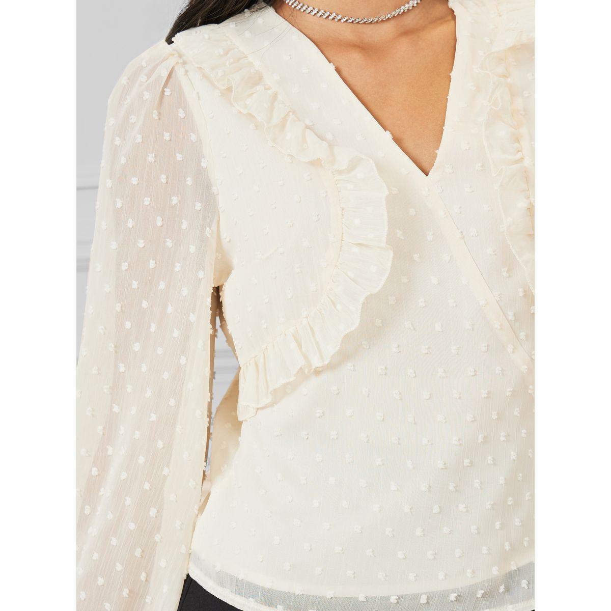 Styli Dobby Ruffle Detail V Neck Blouse-women-clothing-shirtsandblouses-blouses-image-4