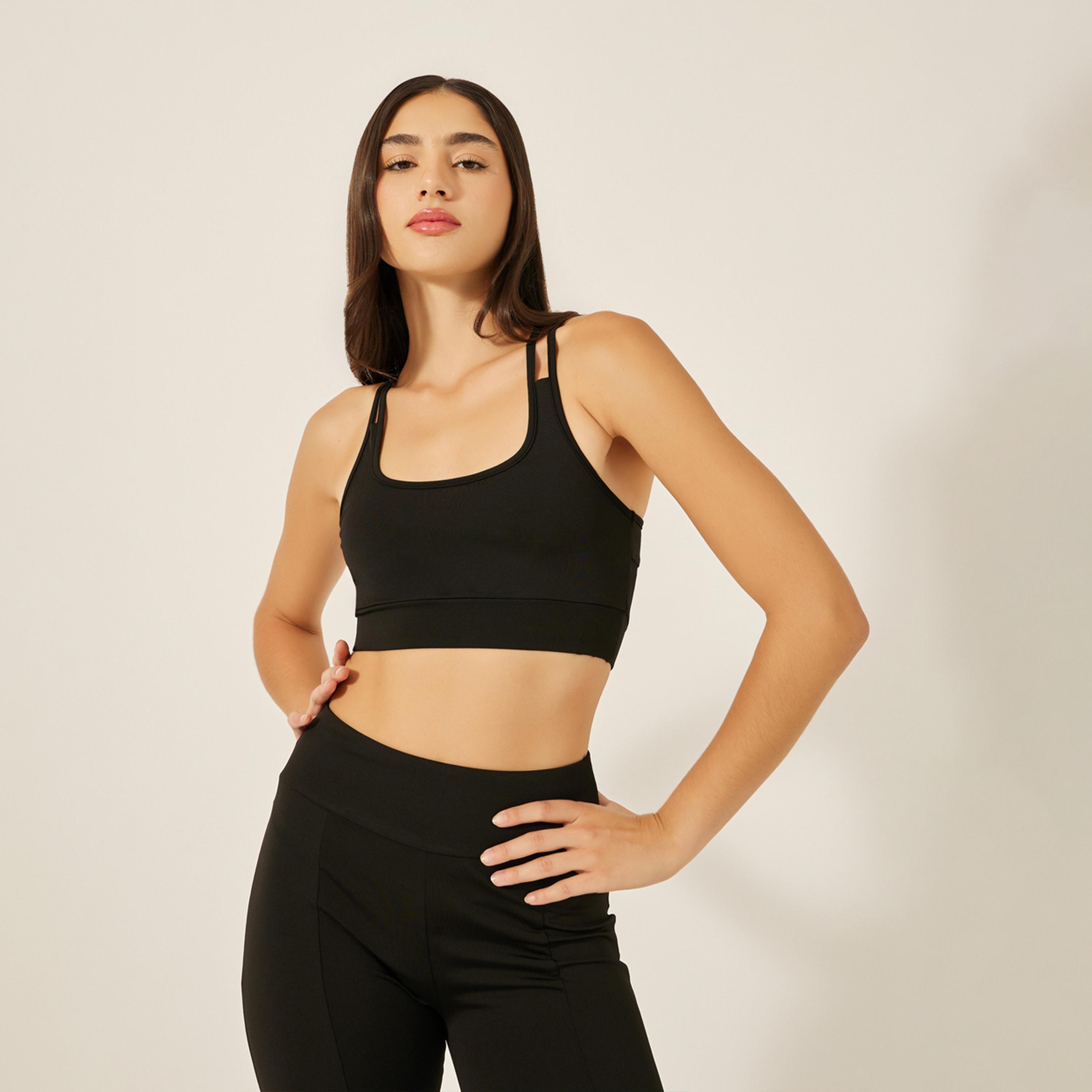 Styli Active Pack Of 3 - Boxy Fit Drop Shoulder Crop Top, Multi Strap Sports Bra And Solid Front Slit Pants-women-clothing-sportswearandactivewear-trackpantsandtracksuits-image-4