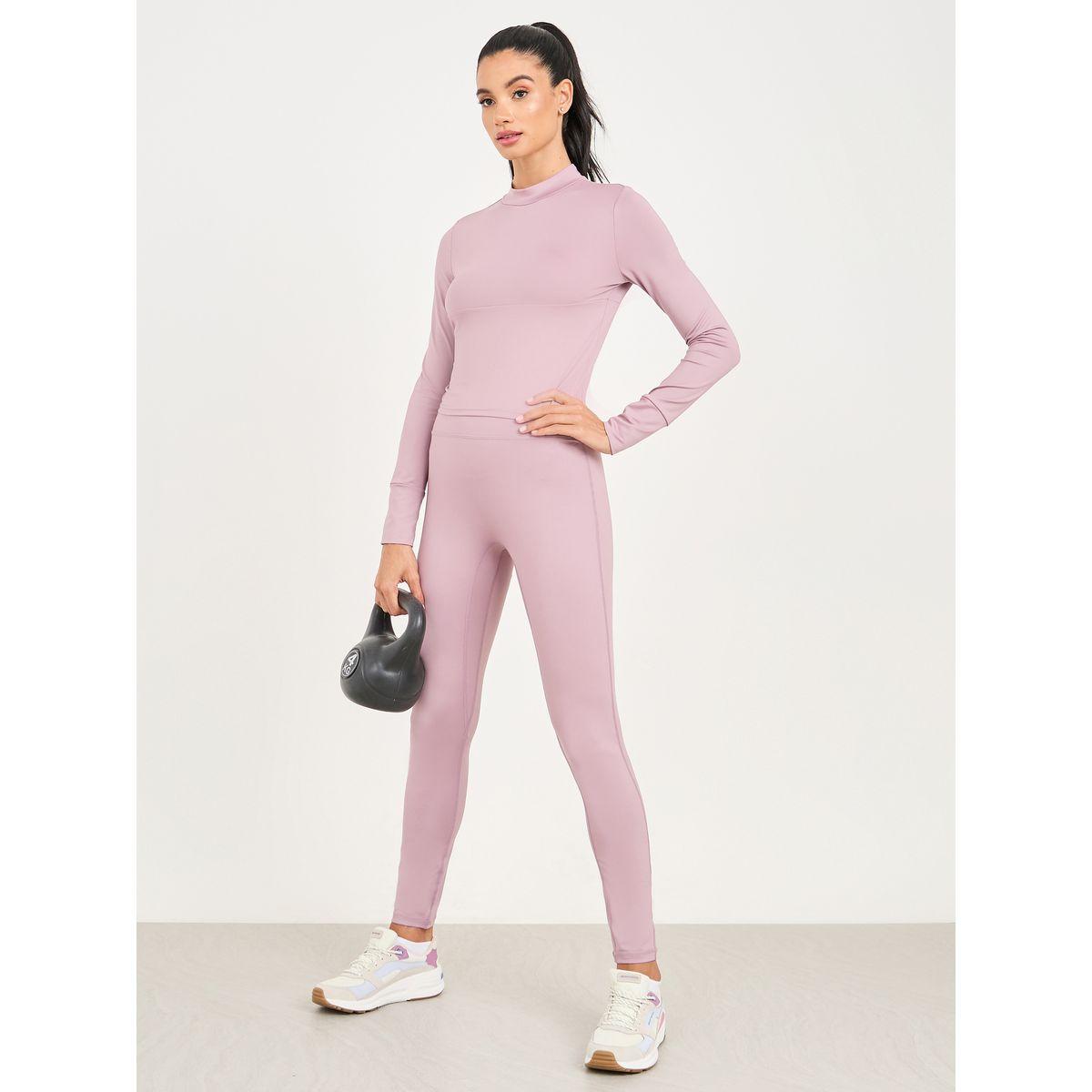 Styli Active High Neck Multi Panel Keyhole Back Long Sleeve Crop Top & Legging Set-women-clothing-sportswearandactivewear-trackpantsandtracksuits-image-1