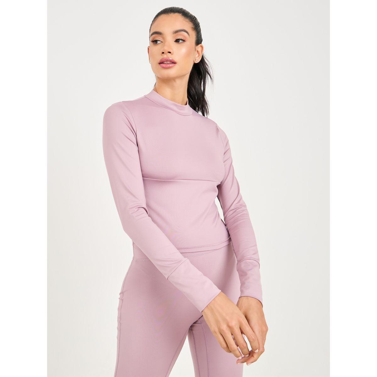 Styli Active High Neck Multi Panel Keyhole Back Long Sleeve Crop Top & Legging Set-women-clothing-sportswearandactivewear-trackpantsandtracksuits-image-2