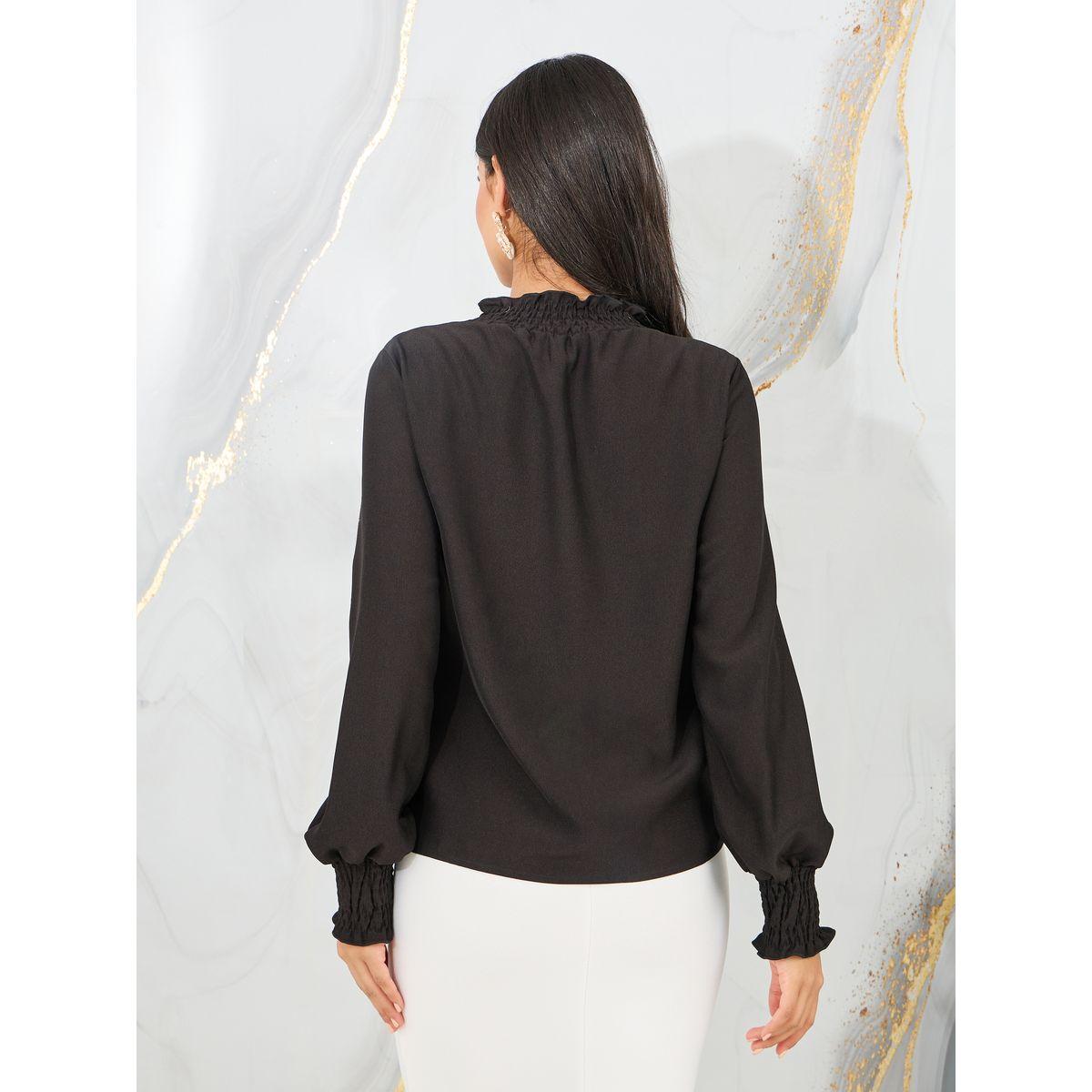 Styli Satin Smocked Detail High Neck Blouse-women-clothing-shirtsandblouses-blouses-image-5