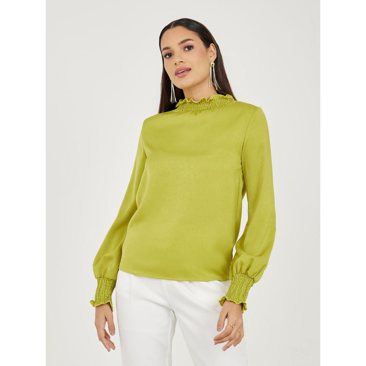 Styli Satin Smocked Detail High Neck Blouse-women-clothing-shirtsandblouses-blouses-image-2