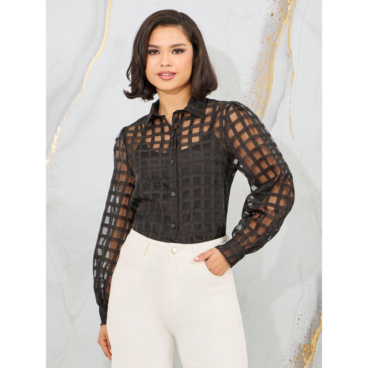Styli Grid Sheer Organza Regular Fit Shirt-women-clothing-shirtsandblouses-shirts-image-1