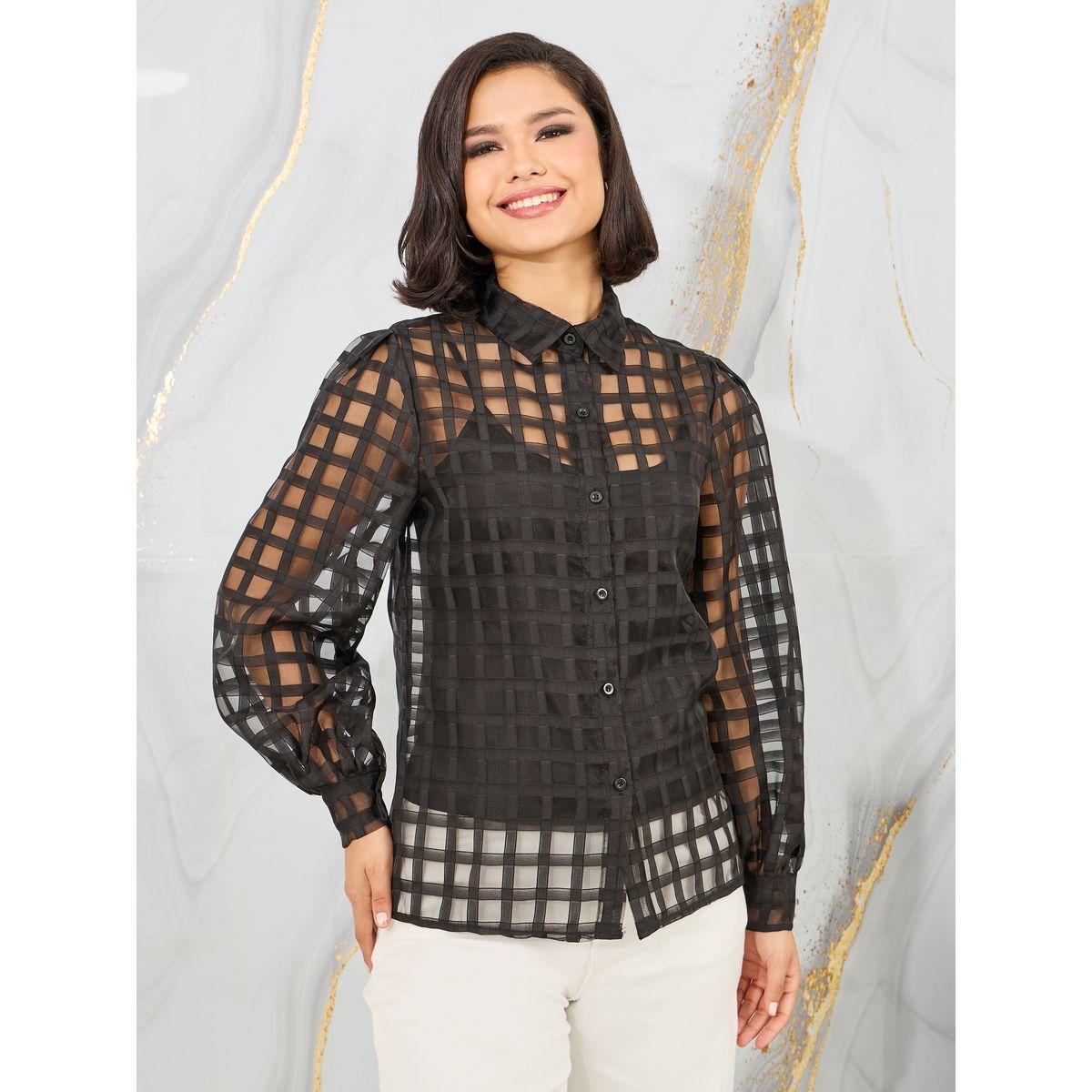 Styli Grid Sheer Organza Regular Fit Shirt-women-clothing-shirtsandblouses-shirts-image-2