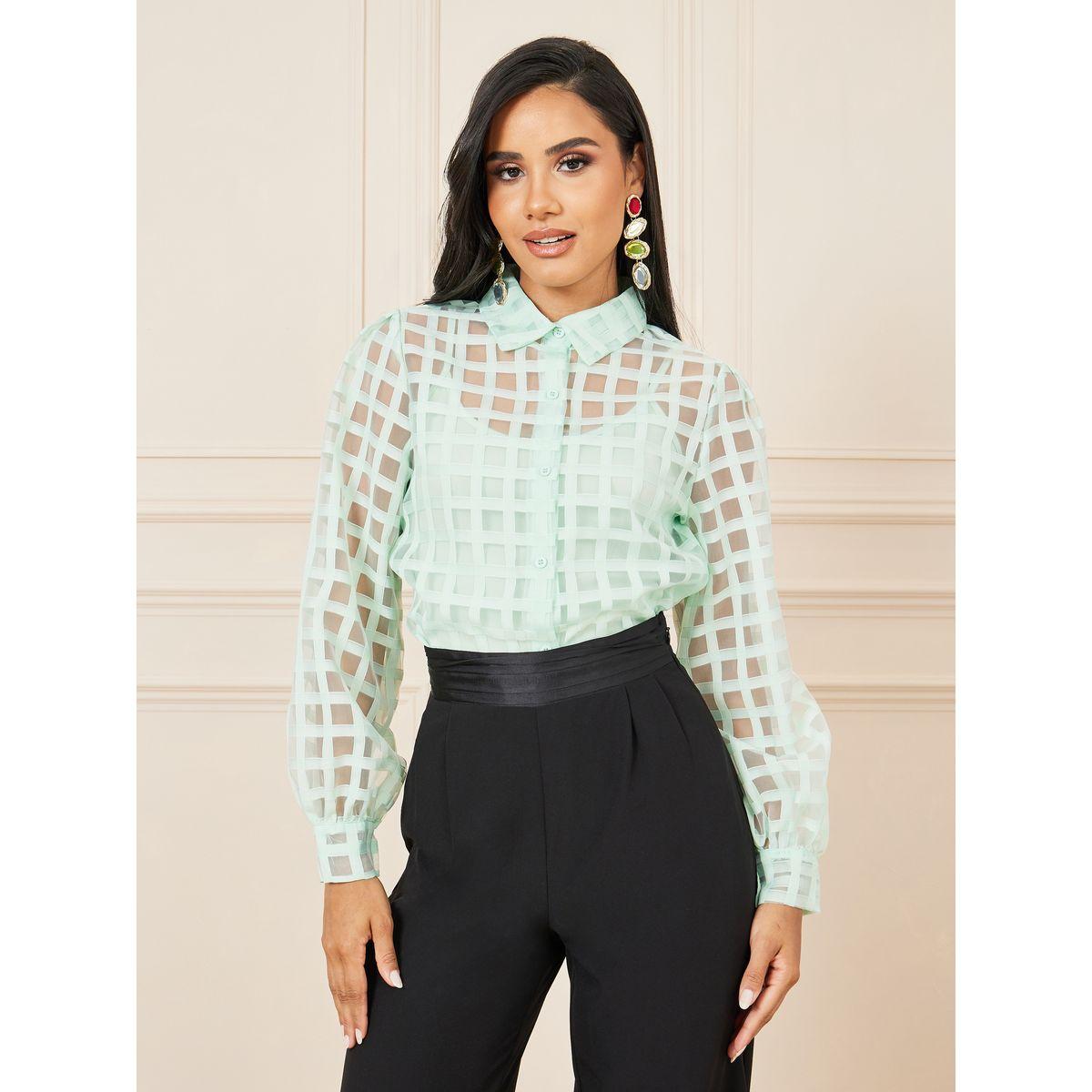 Styli Grid Sheer Organza Regular Fit Shirt-women-clothing-shirtsandblouses-shirts-image-1