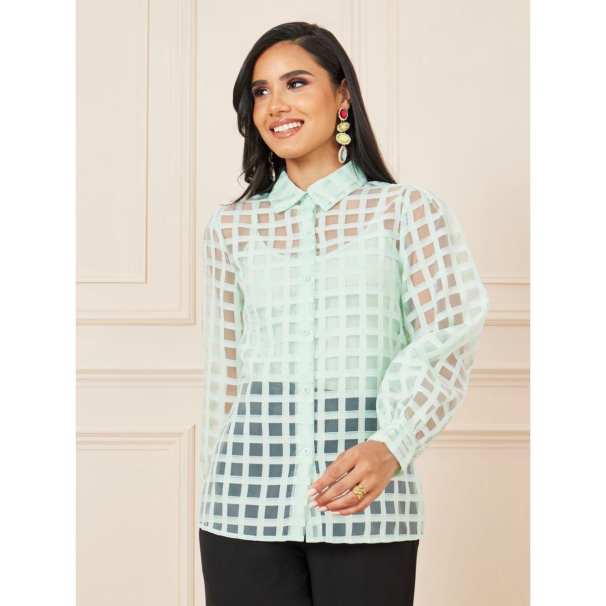 Styli Grid Sheer Organza Regular Fit Shirt-women-clothing-shirtsandblouses-shirts-image-2