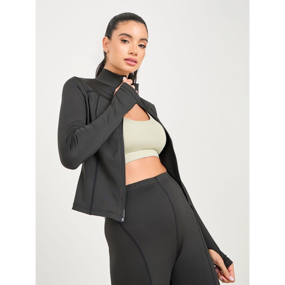 Styli Active Stitch Detail Thumbhole Sleeve Jacket with Zip Closure & Legging Set-sports-women-clothing-trackpantsandtracksuits-image-3