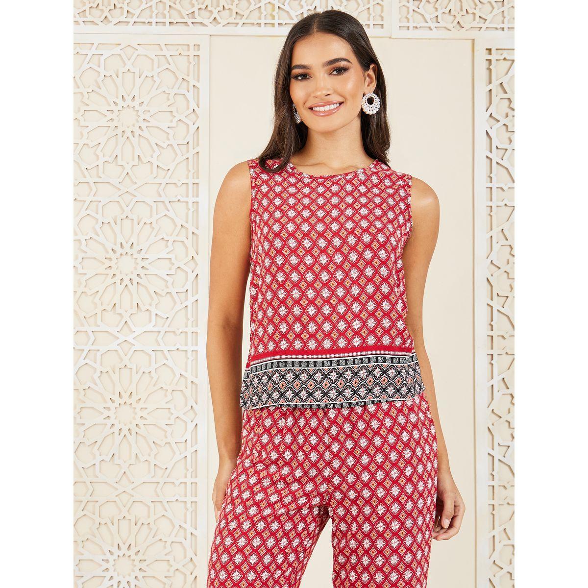 مجموعة من بنطال بارجل مستقيمة وبلوزة بلا اكمام-women-clothing-coordsets-image-2
